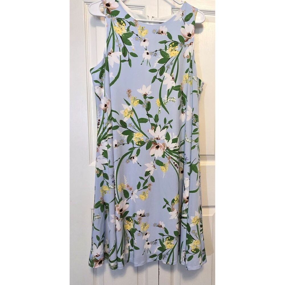 Anne Klein A Line Dress Womens  Midi Blue Floral Sleeveless  SZ 16 Lined